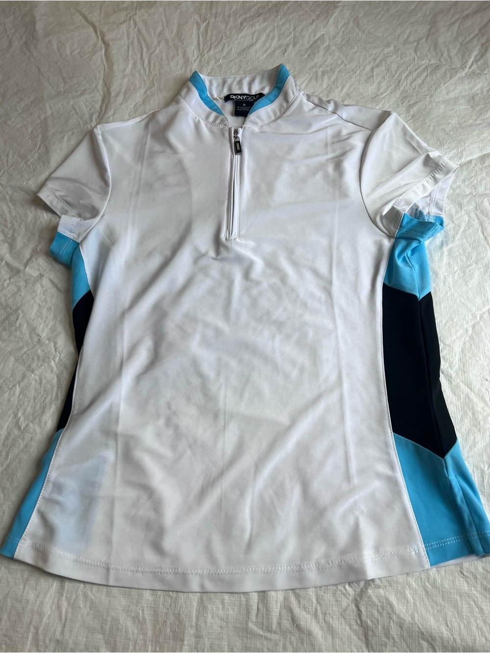 DKNY Women's White Golf Polo Shirt Short Sleeve Size S 1/4 Zip Collar Preppy
